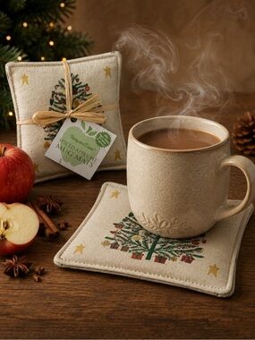 Vintage 2003 Harry & David Spiced Apple Pie Mug Mats Set of 4 Fragrant Christmas